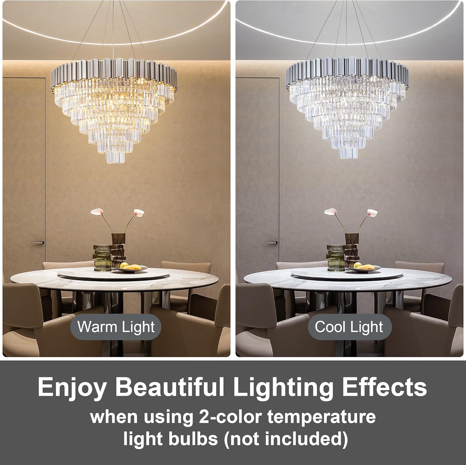 Elegant 7-Tier 39" Silver Crystal Chandelier with 21 Lights