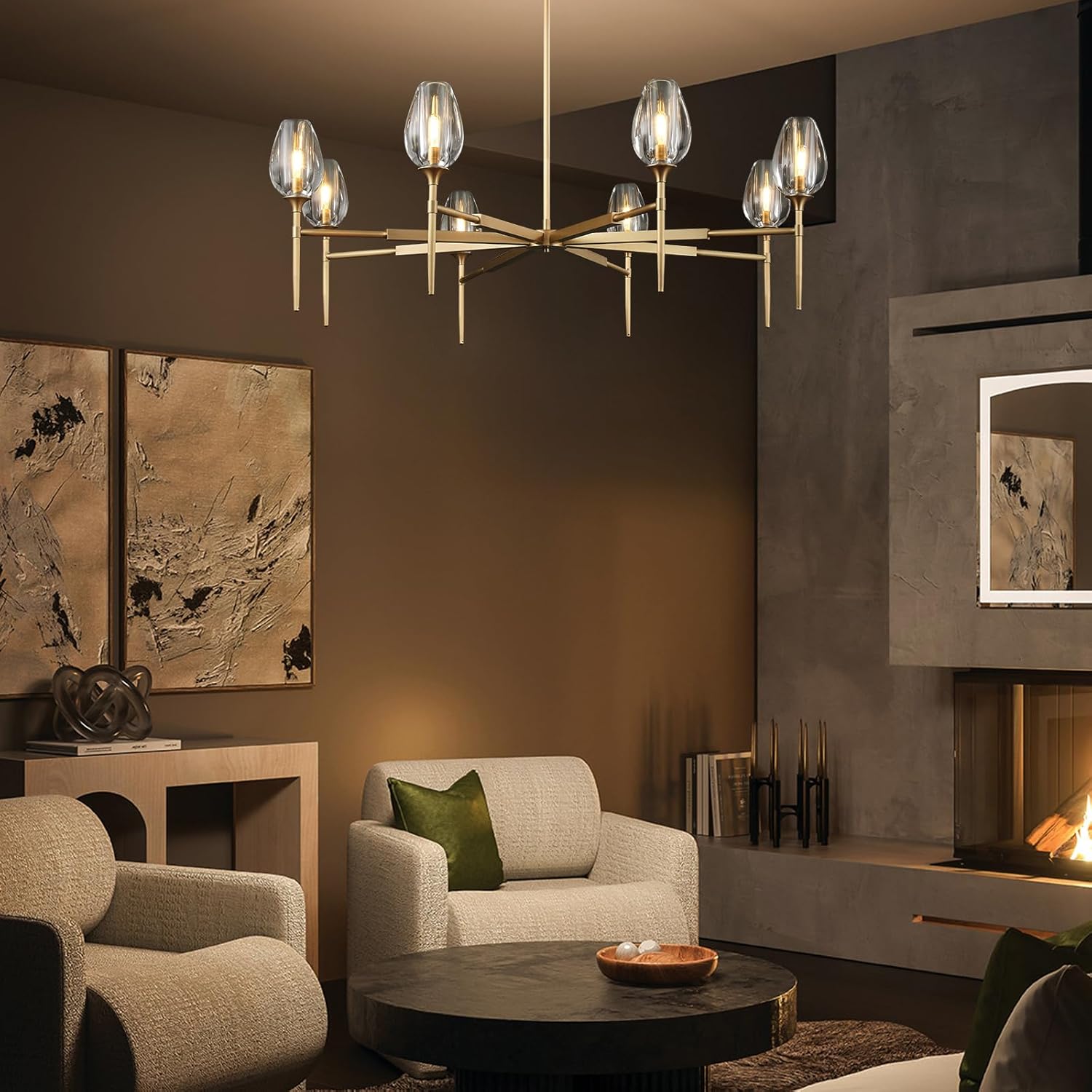 Elegant 8 - Light Brass Crystal Chandelier with Gold Finish 54in Round - Brass - 8 LightsBlushlighting