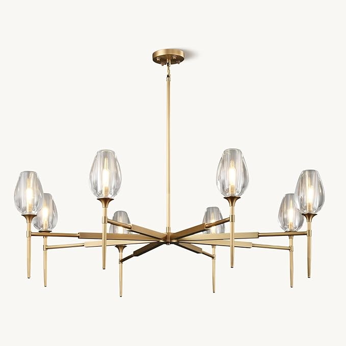 Elegant 8 - Light Brass Crystal Chandelier with Gold Finish 54in Round - Brass - 8 LightsBlushlighting