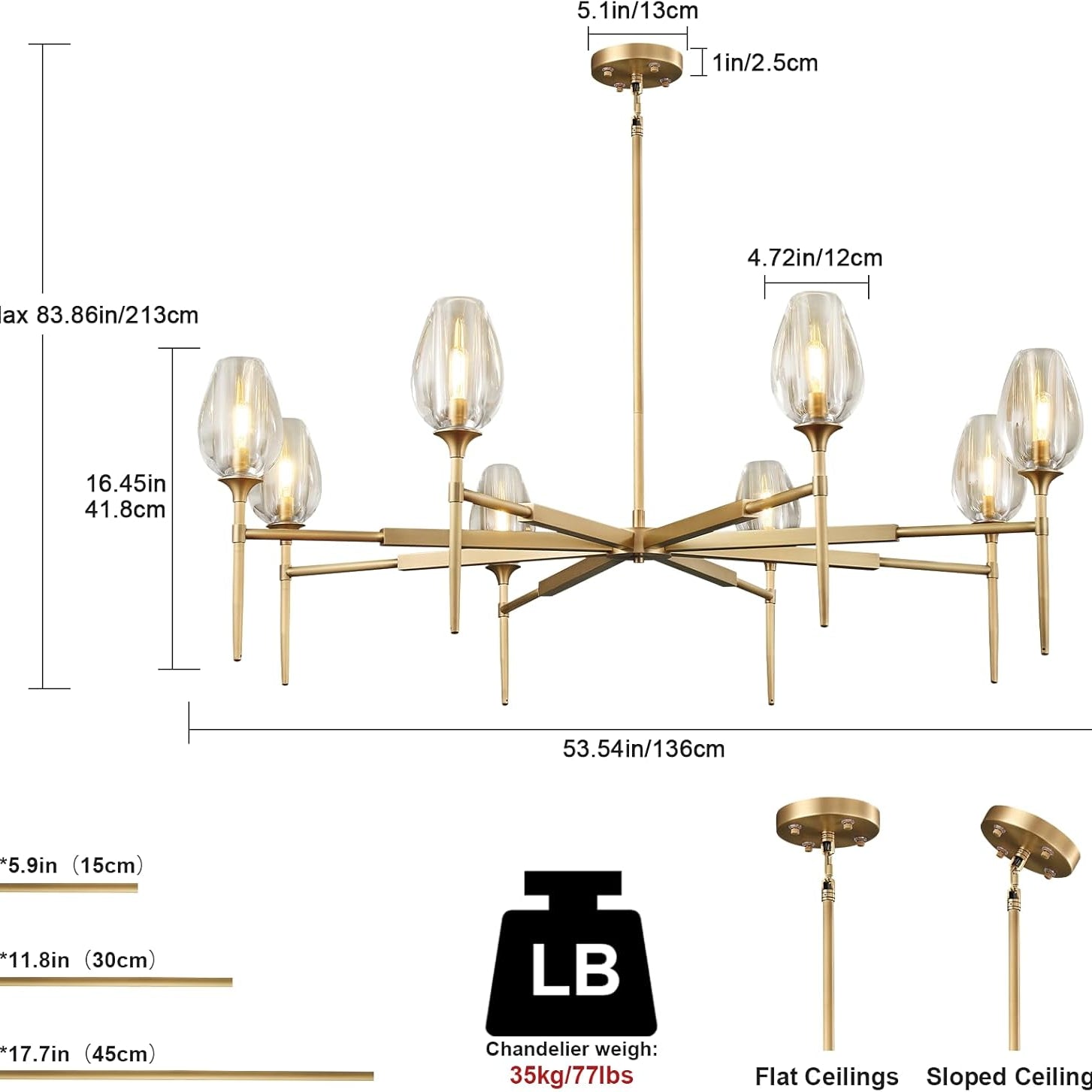 Elegant 8-Light Brass Crystal Chandelier with Gold Finish 54in Round
