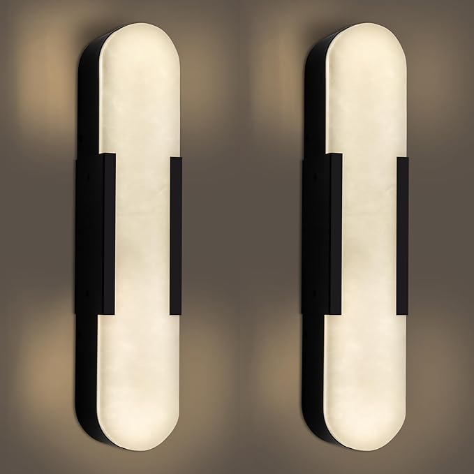 Elegant Black Alabaster Marble Wall Sconce Set of 2