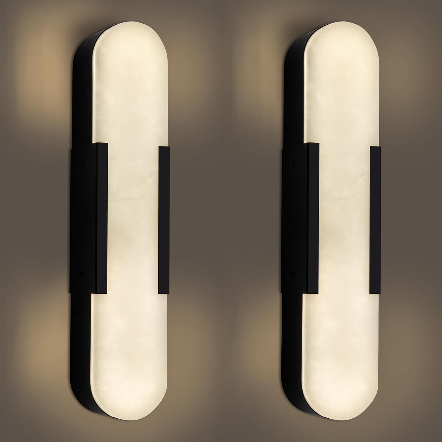 Elegant Black Alabaster Marble Wall Sconce Set of 2