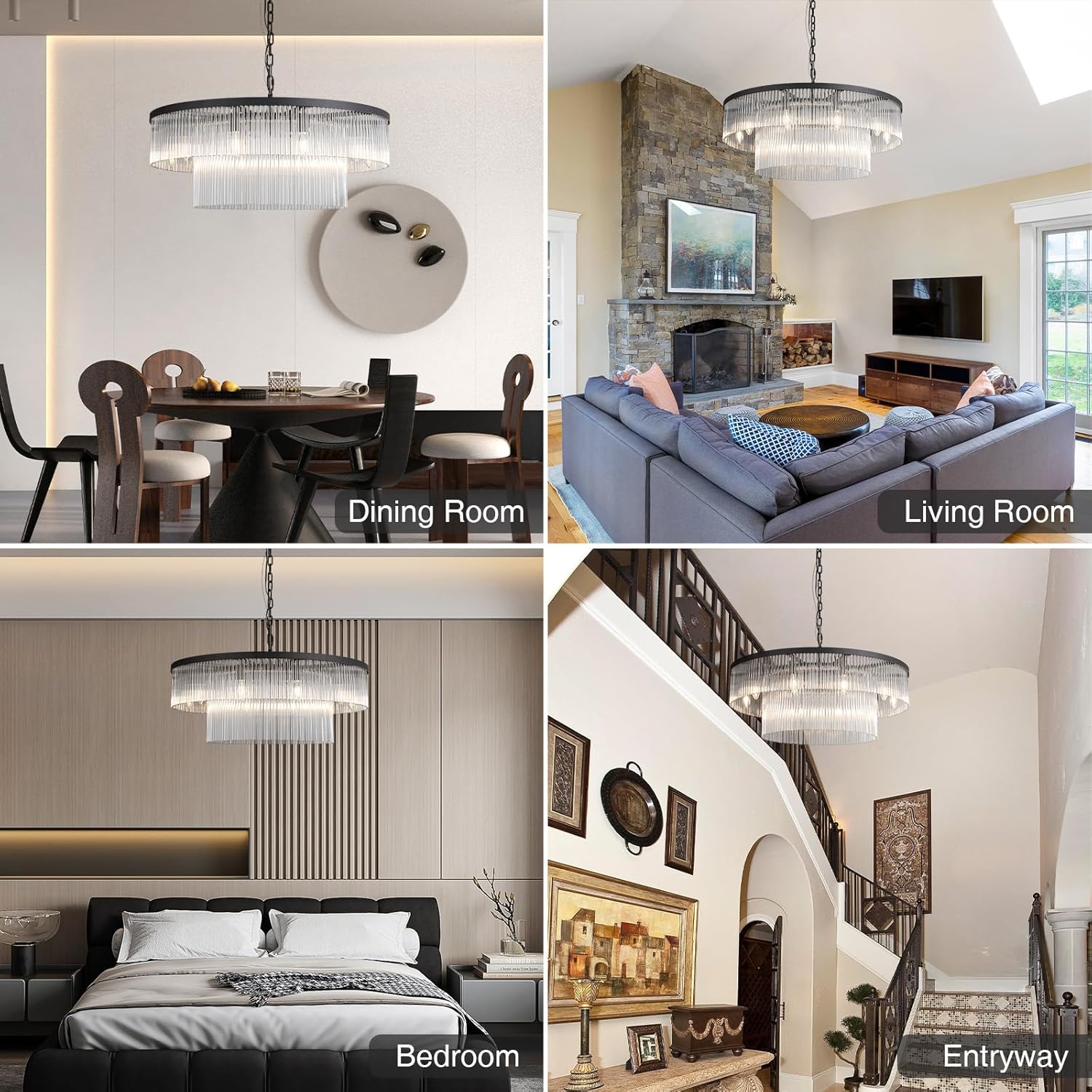 Elegant Black Glass Two-Tier 31.5" 10-Light Modern Chandelier