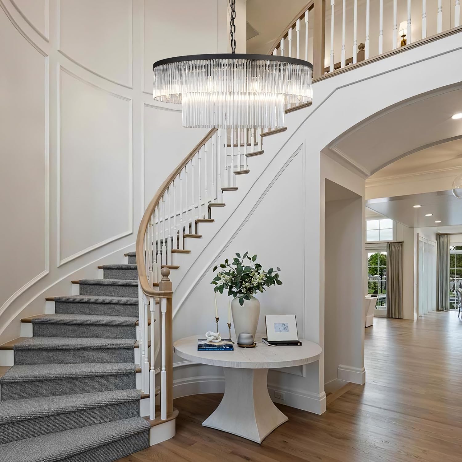 Elegant Black Glass Two-Tier 31.5" 10-Light Modern Chandelier