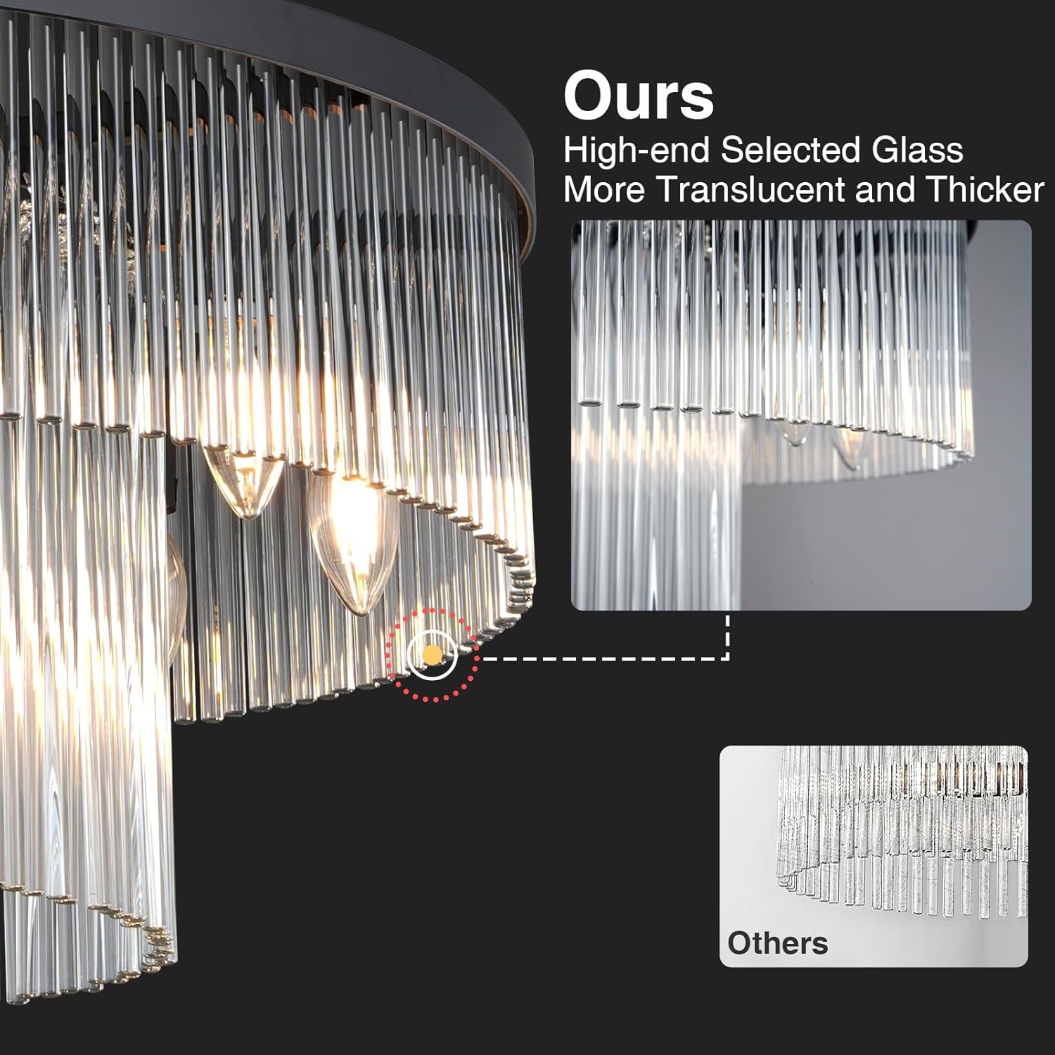 Elegant Black Glass Two-Tier 31.5" 10-Light Modern Chandelier