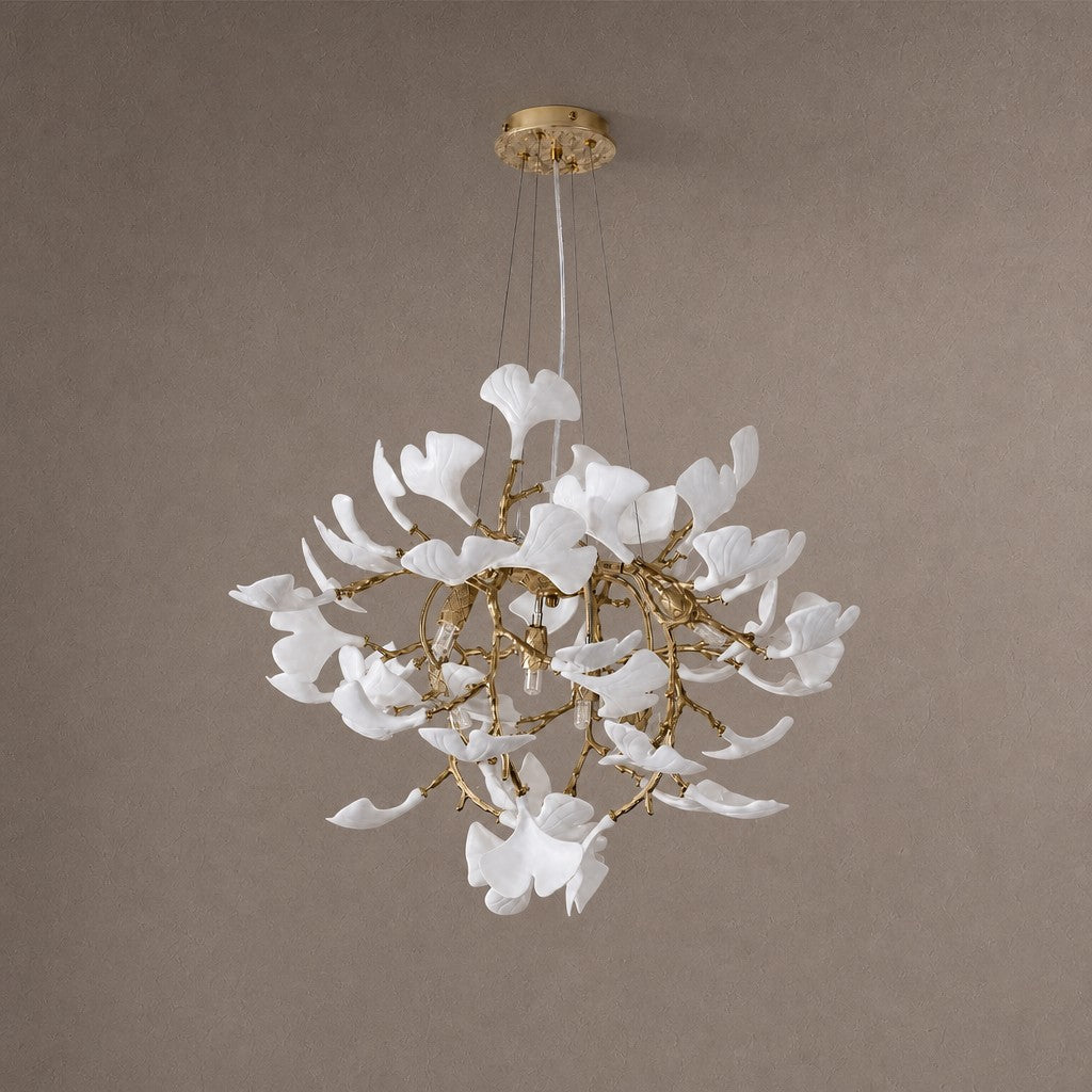 Elegant Ceramic Ginkgo Leaf Chandelier D600 - Matte Gold - Blushlighting