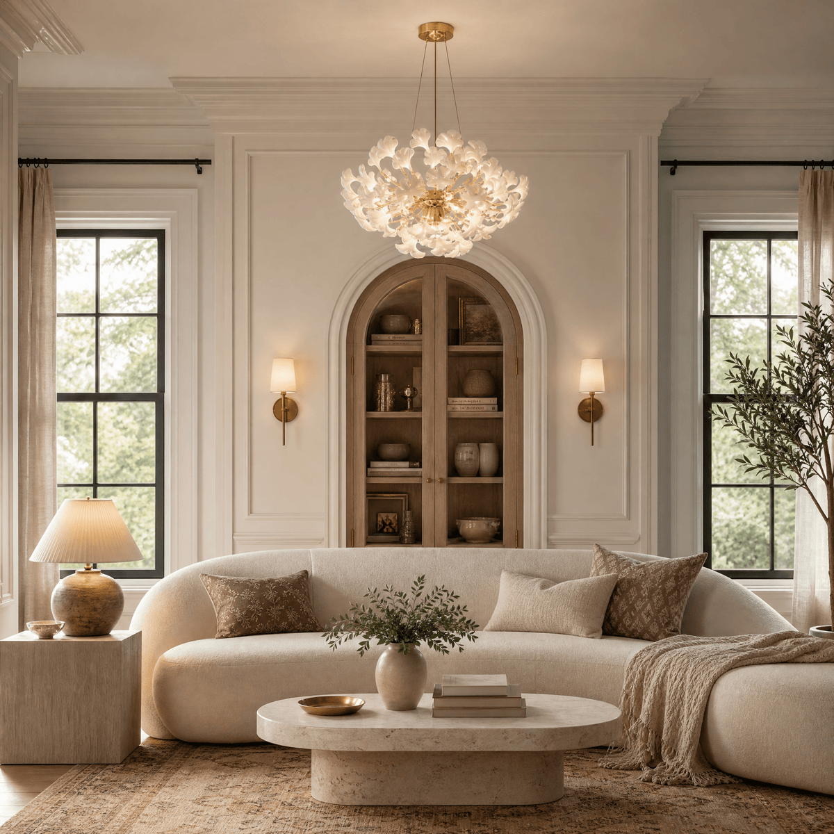 Elegant Ceramic Ginkgo Leaf Chandelier D600 - Matte Gold - Blushlighting