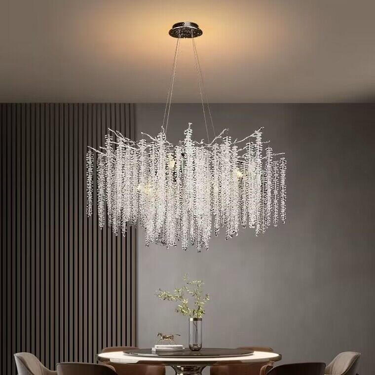 Elegant Crystal Icicle Chandelier in Branch Style for Dining Table Use-Chandeliers-Round D59.1"/16 Lights-Chrome-Warm Light-Blushlighting
