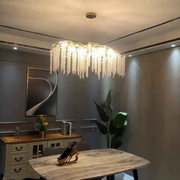 Elegant Crystal Icicle Chandelier in Branch Style for Dining Table Use - Rectangle L47.2"*W17.7"*H15.7"/12 Lights/13.2kgGoldWarm LightBlushlighting