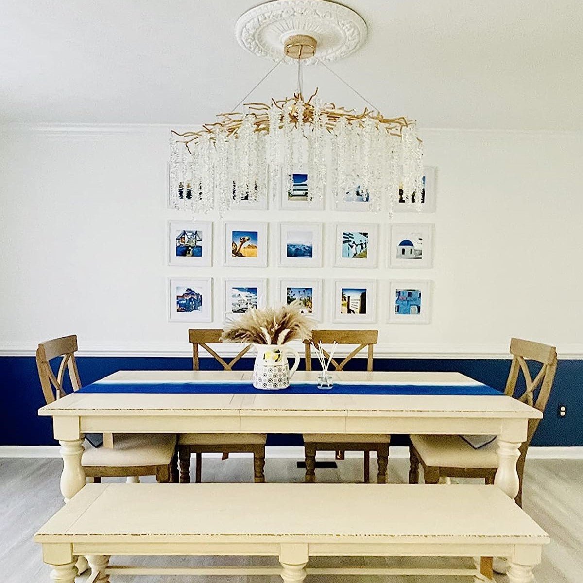 Elegant Crystal Icicle Chandelier in Branch Style for Dining Table Use - Rectangle L47.2"*W17.7"*H15.7"/12 Lights/13.2kgGoldWarm LightBlushlighting