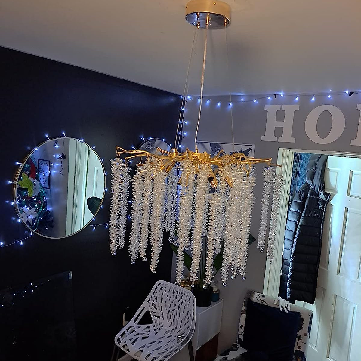 Elegant Crystal Icicle Chandelier in Branch Style for Dining Table Use - Round D23.6"/8 LightsGoldWarm LightBlushlighting