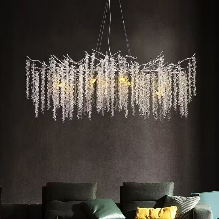 Elegant Crystal Icicle Chandelier in Branch Style for Dining Table Use - Rectangle L39.4"*W17.7"*H15.7"/10 Lights/10.9kgChromeWarm LightBlushlighting
