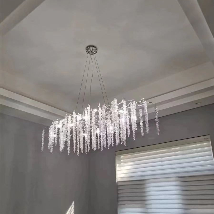 Elegant Crystal Icicle Chandelier in Branch Style for Dining Table Use - Rectangle L39.4"*W17.7"*H15.7"/10 Lights/10.9kgChromeWarm LightBlushlighting