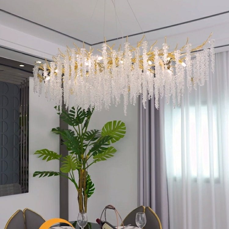 Elegant Crystal Icicle Chandelier in Branch Style for Dining Table Use - Round D59.1"/16 LightsChromeWarm LightBlushlighting