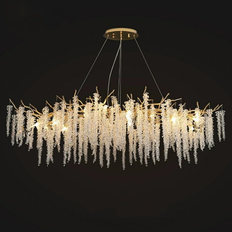 Elegant Crystal Icicle Chandelier in Branch Style for Dining Table Use - Rectangle L39.4"*W17.7"*H15.7"/10 Lights/10.9kgGoldWarm LightBlushlighting