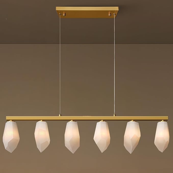 Elegant Gold Alabaster 6 - Light Linear Chandelier for Dining - L39‘’Blushlighting