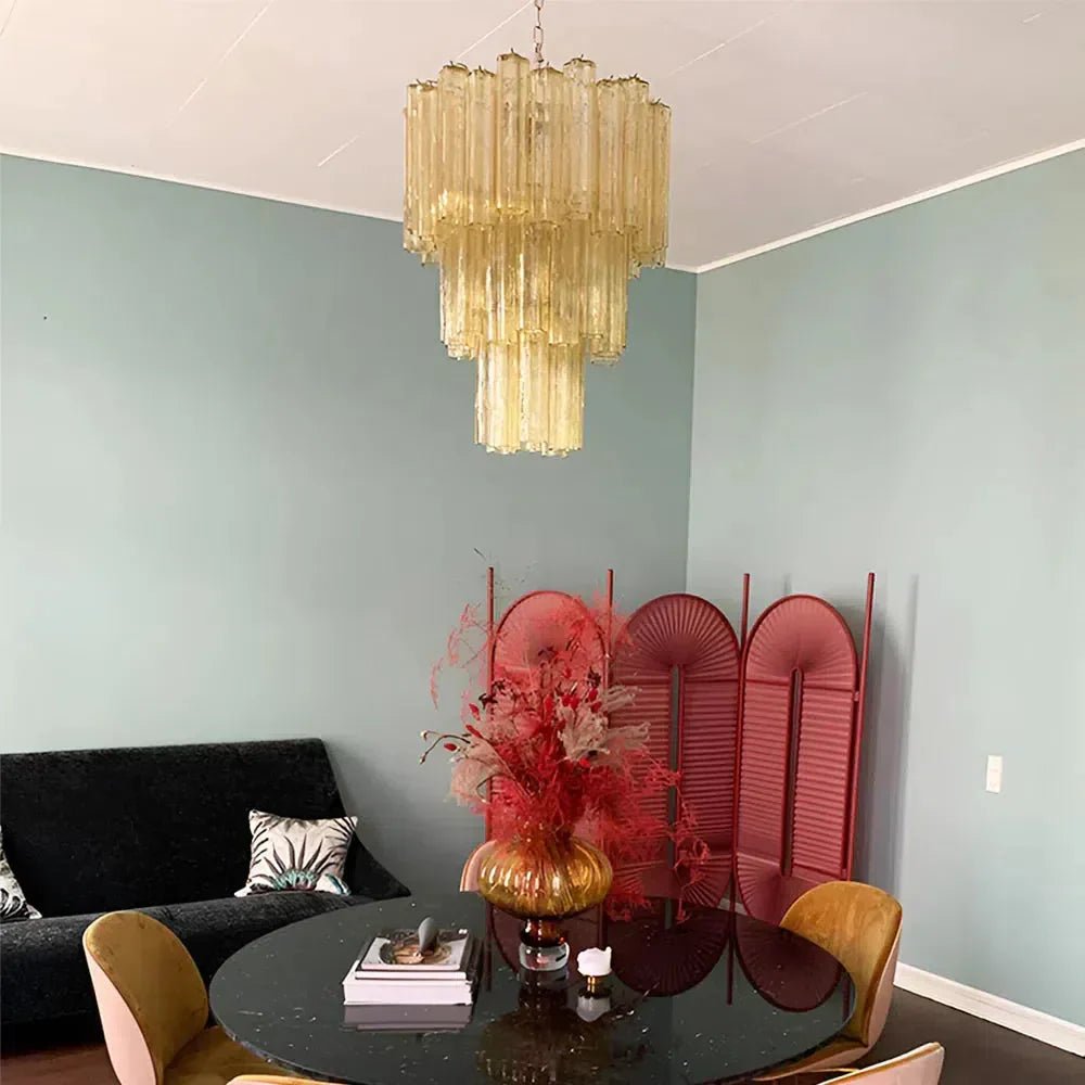 Elegant Yellow Murano Glass Tube Chandelier 25.6" - yellowBlushlighting