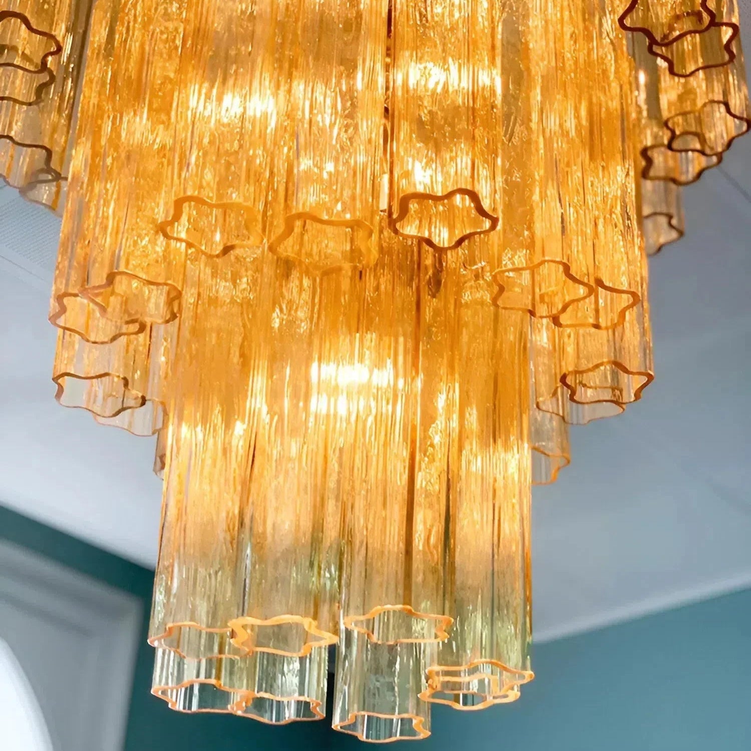 Elegant Yellow Murano Glass Tube Chandelier 25.6" - yellowBlushlighting