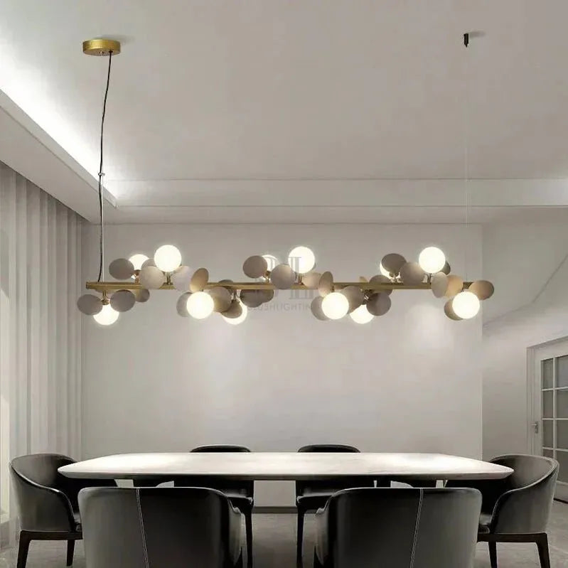 Eli Glass Globes Linear Chandelier For Dining Room - 12 LightsGrayCool white 6000KBlushlighting