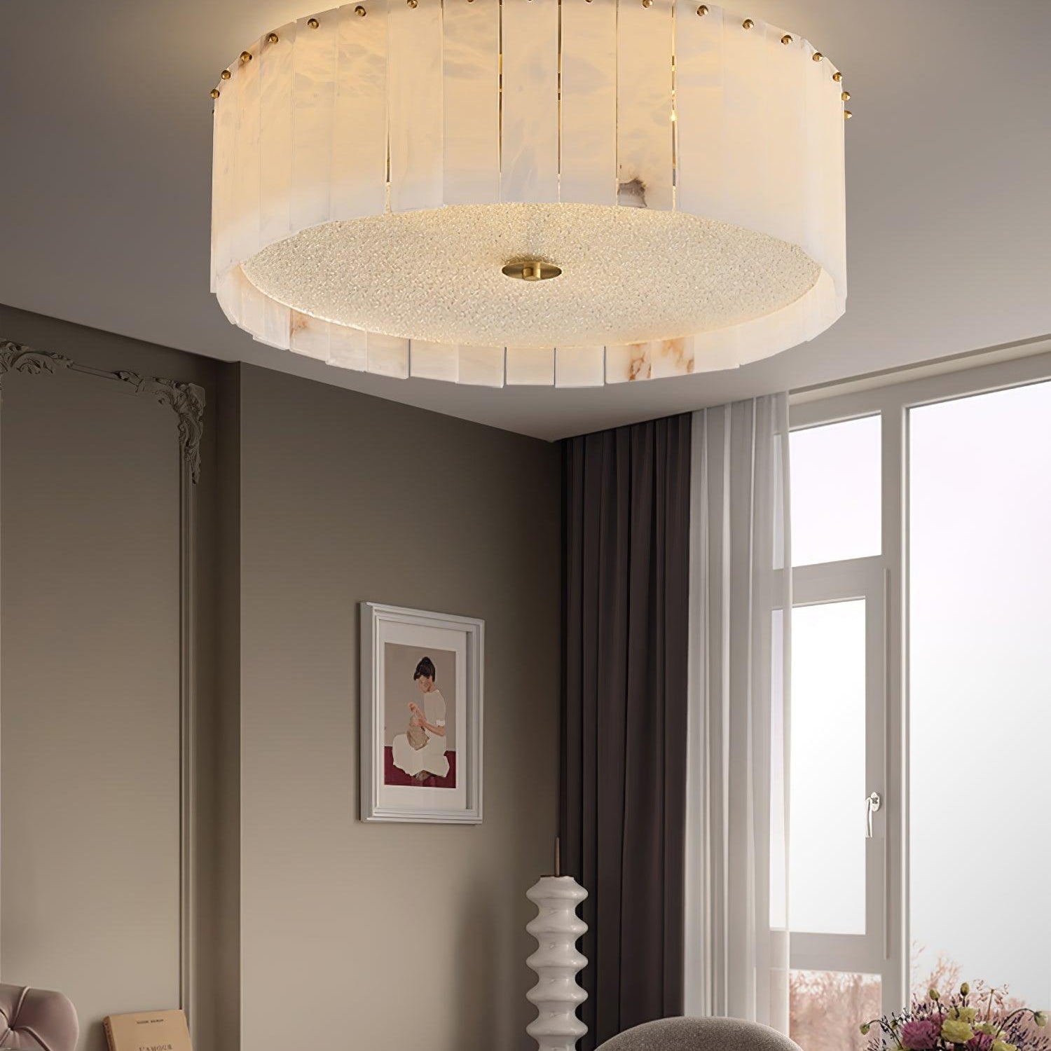 Elysian Alabaster Ceiling Lamp - ∅ 17.7″ x H 9.25″ / Dia 45cm x H 23.5cmBrass & WhiteBlushlighting