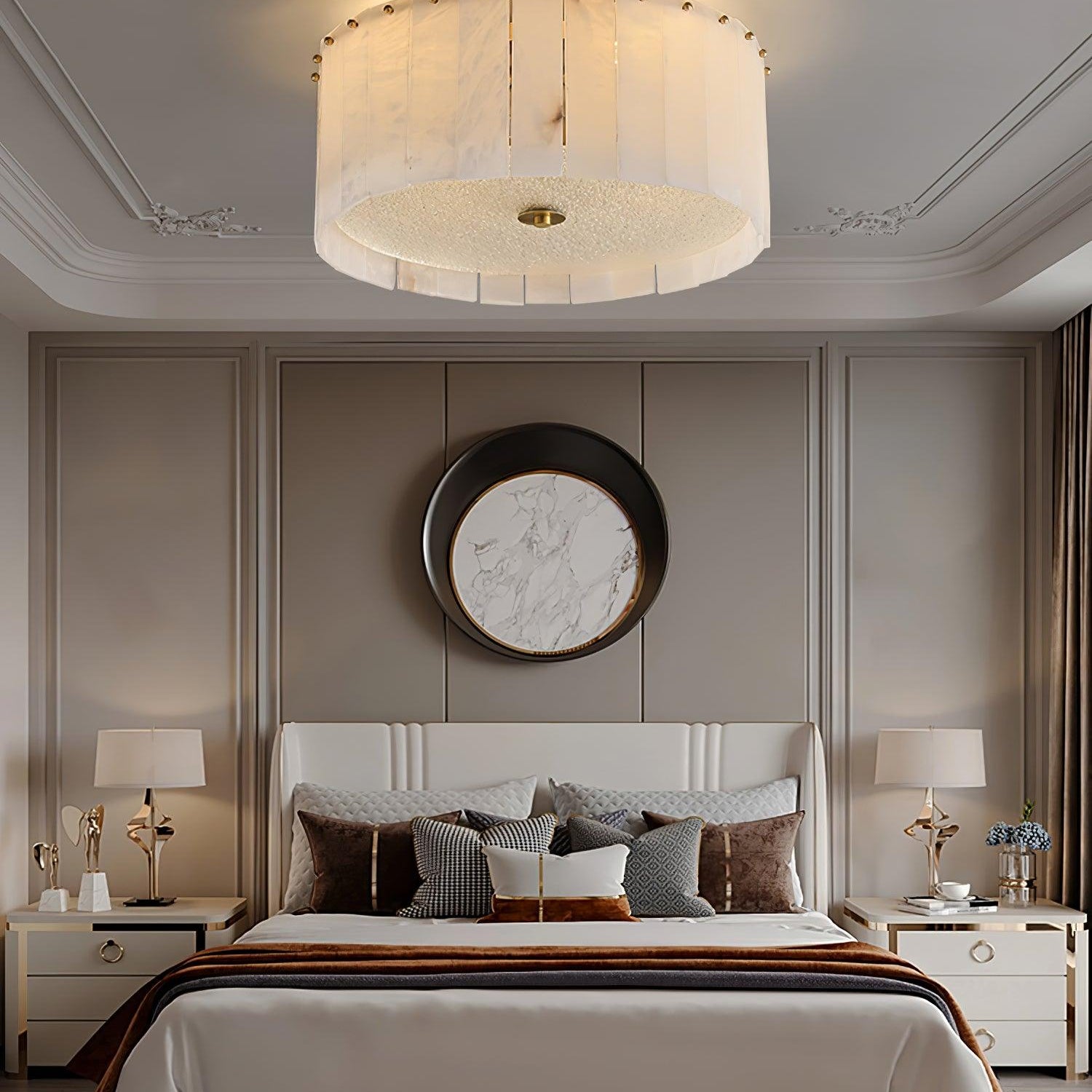 Elysian Alabaster Ceiling Lamp - ∅ 23.6″ x H 9.25″ / Dia 60cm x H 23.5cmBrass & WhiteBlushlighting