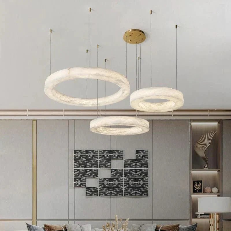 Emerald Real Alabaster Ring Chandelier, Modern Circular Chandelier - 19.7" DBlushlighting