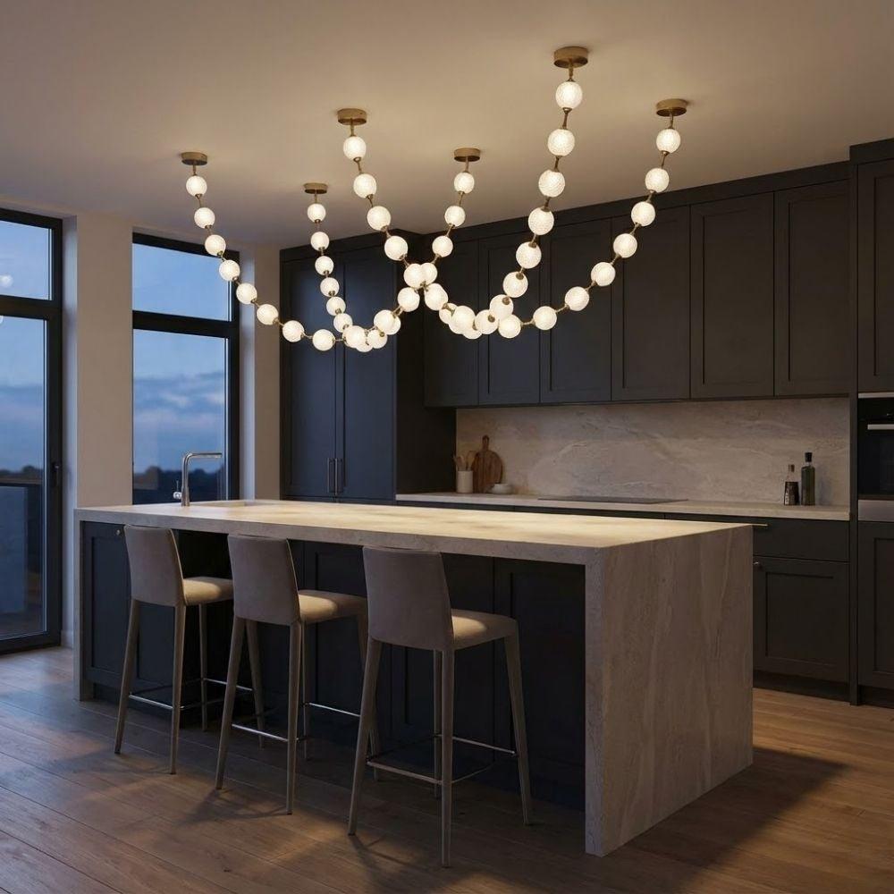 Esle Modern Pearl Necklace Chandelier - Black17 lightBlushlighting