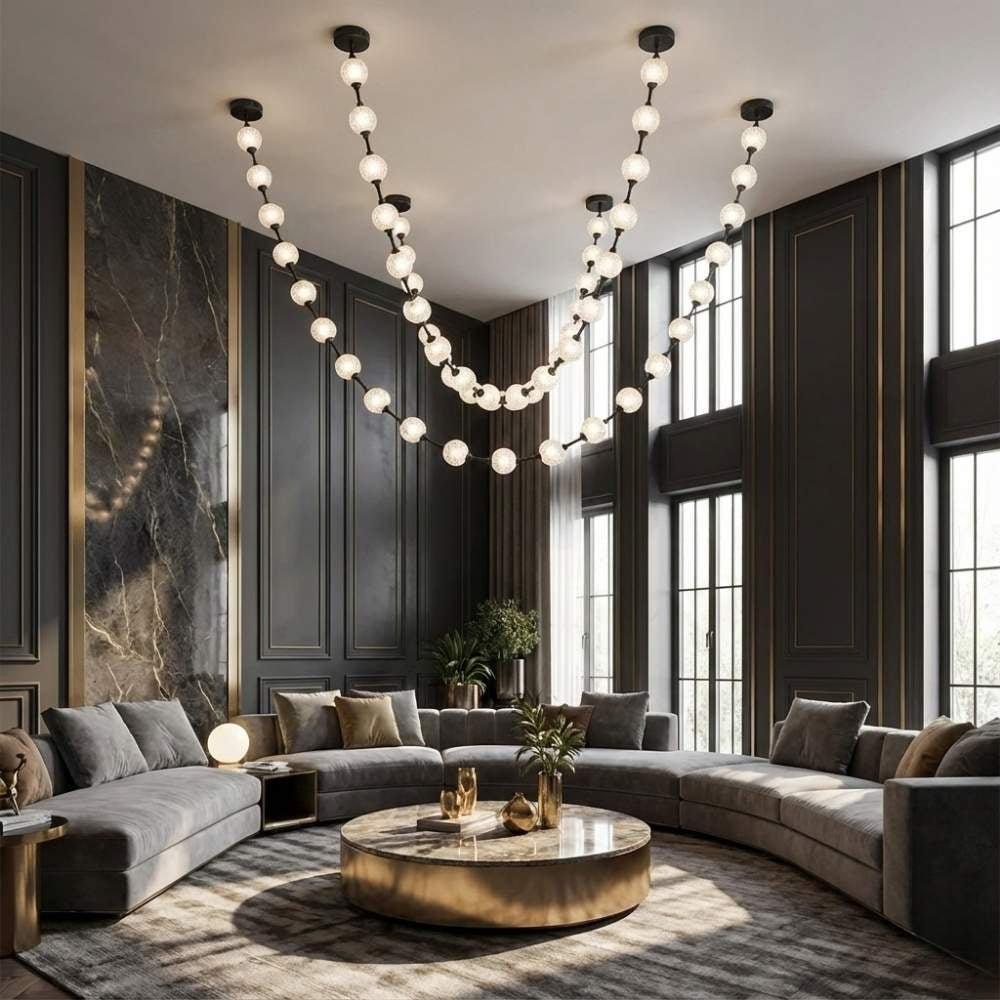 Esle Modern Pearl Necklace Chandelier - Black17 lightBlushlighting