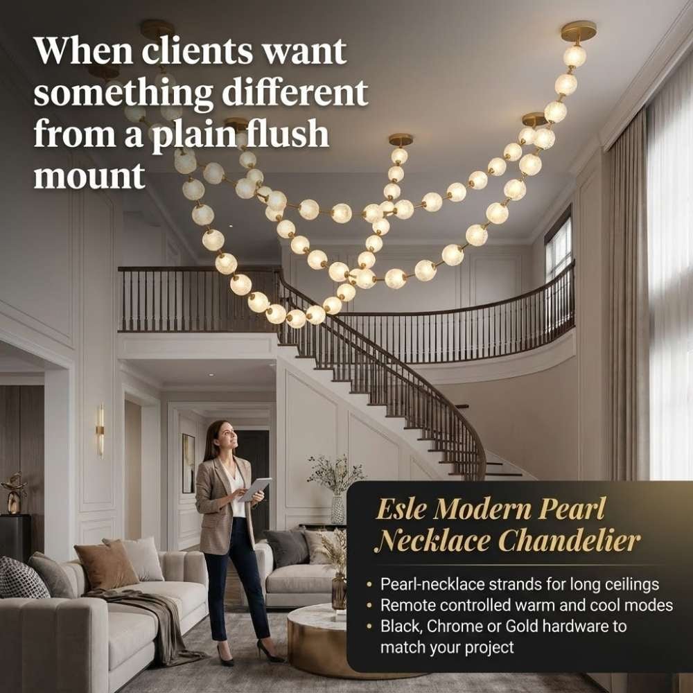 Esle Modern Pearl Necklace Chandelier - Black17 lightBlushlighting