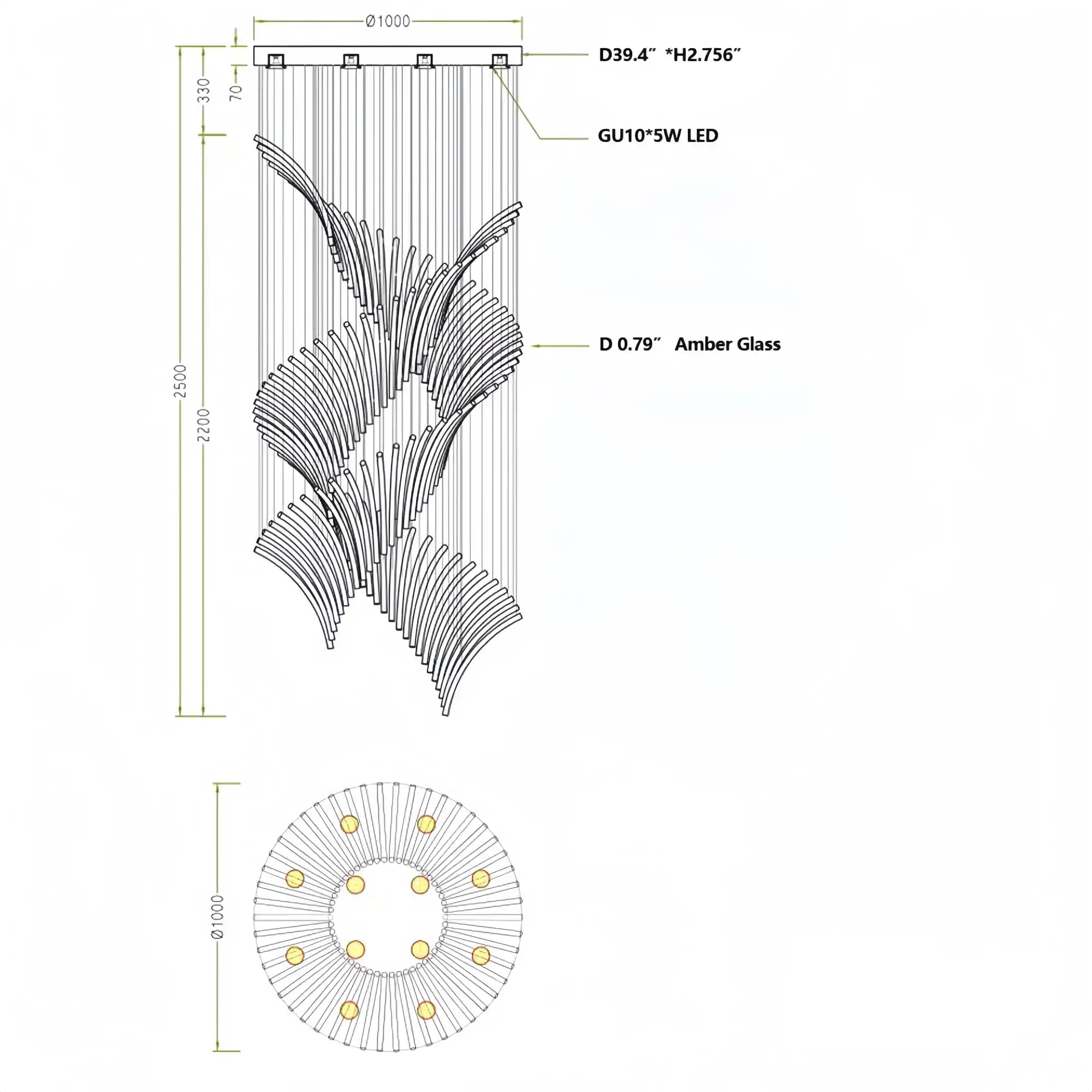European Style Spiral Glass Chandelier for Staircase/Foyer/Hotel/Villa - Blushlighting