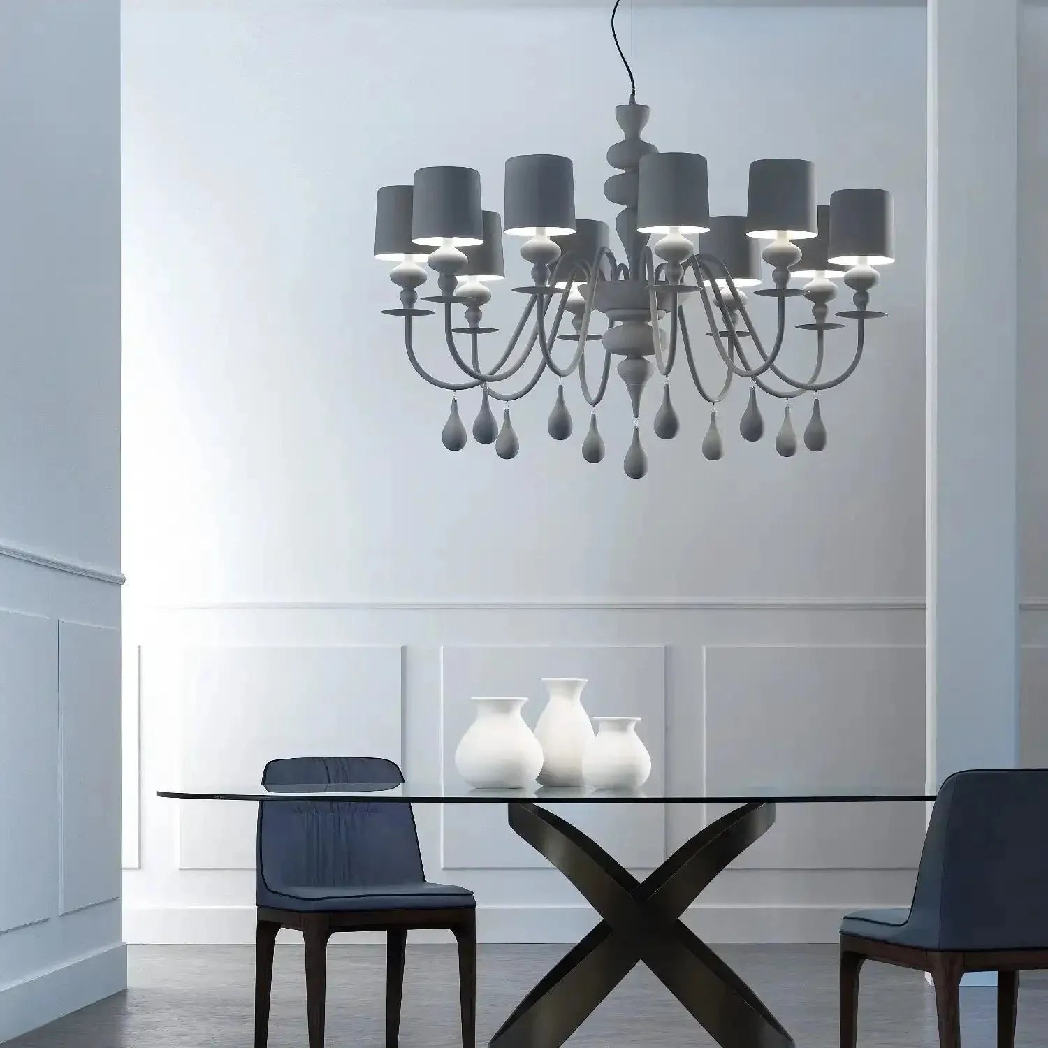 Eva Modern Chandelier 4 Sizes - S5 (5 - Light)Matte WhiteBlushlighting