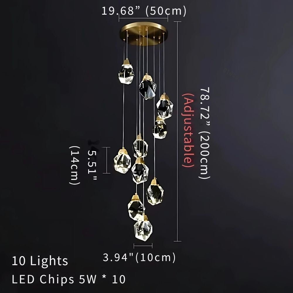 Eve Modern Crystal Chandelier for Staircase - Gold1Cool Light(6000K)Blushlighting