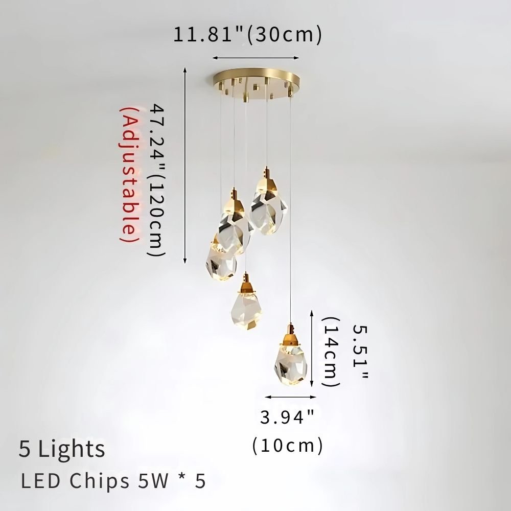 Eve Modern Crystal Chandelier for Staircase - Gold1Cool Light(6000K)Blushlighting