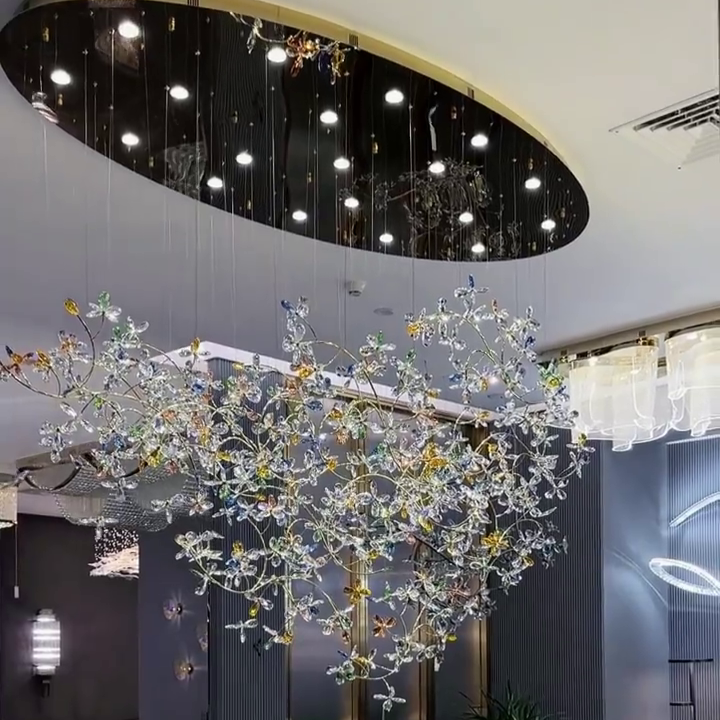 Exquisite Crystal Flower Branch Chandelier for Hotel Foyer and Entryway Ceiling Lighting Fixture-Chandeliers-Blushlighting