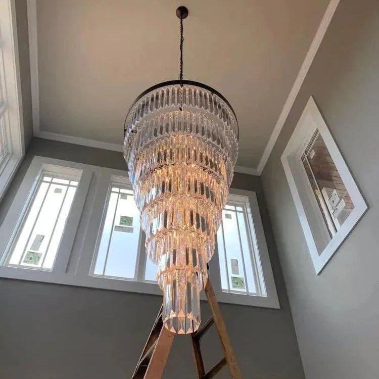 Extra Large 7 - Tier Luxury Crystal Chandelier in Black/Coffee/Gold/Chrome Finish Color - 7 - Tier / D35.5"*H71"BlackWarm LightBlushlighting