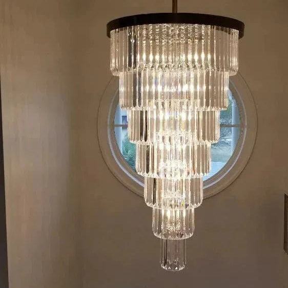Extra Large 7 - Tier Luxury Crystal Chandelier in Black/Coffee/Gold/Chrome Finish Color - 7 - Tier / D35.5"*H71"BlackWarm LightBlushlighting