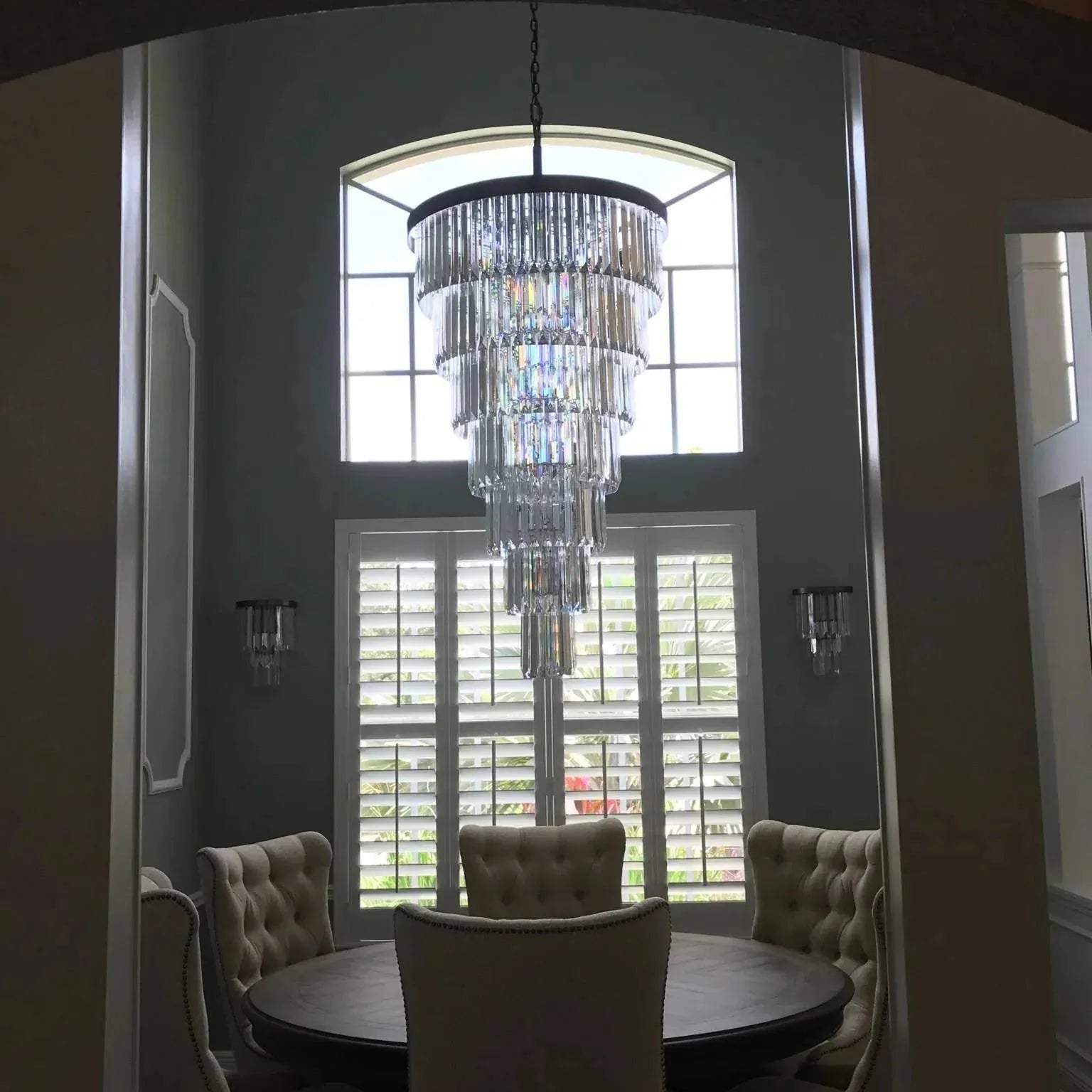 Extra Large 7 - Tier Luxury Crystal Chandelier in Black/Coffee/Gold/Chrome Finish Color - 7 - Tier / D35.5"*H71"BlackWarm LightBlushlighting