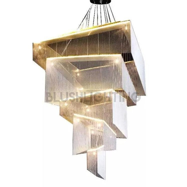 Extra Large Art Multi - tier Aluminum Chain Tassel Chandelier for High - Ceiling Room - L31.5"*W31.5"H63.0"PinkWarm LightBlushlighting