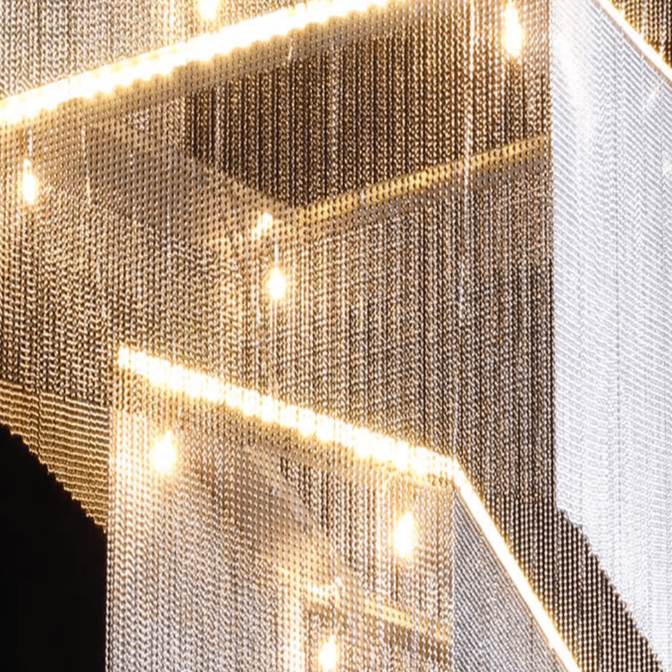 Extra Large Art Multi - tier Aluminum Chain Tassel Chandelier for High - Ceiling Room - L47.2"*W47.2"H78.7"ChromeWhite LightBlushlighting