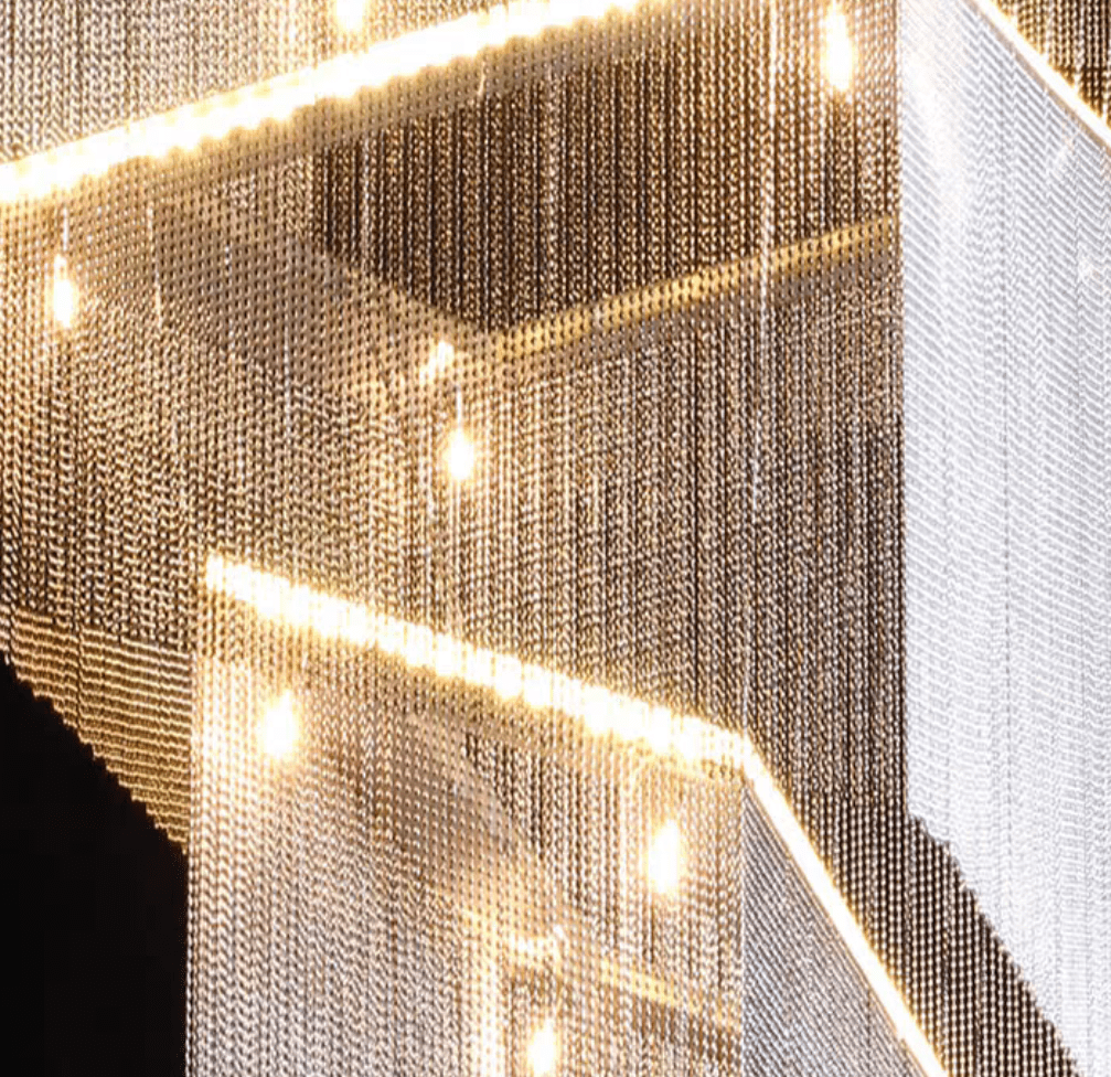 Extra Large Art Multi - tier Aluminum Chain Tassel Chandelier for High - Ceiling Room - L47.2"*W47.2"H78.7"ChromeWhite LightBlushlighting
