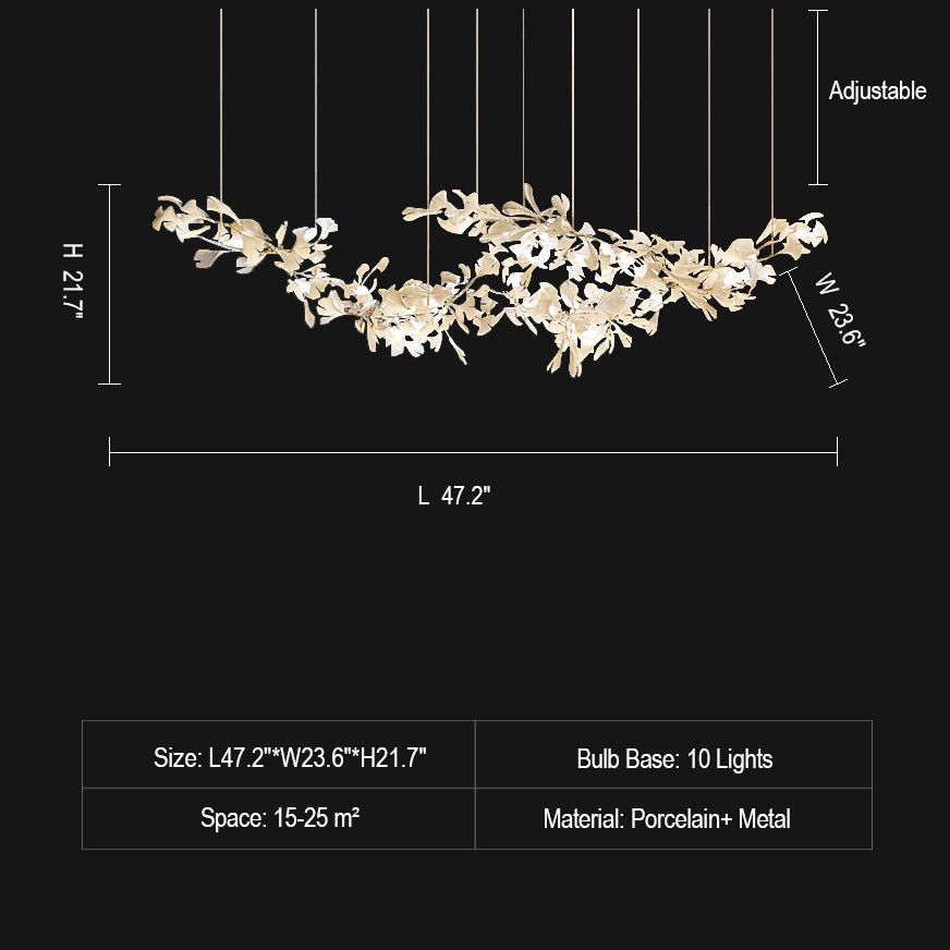 Extra Large Ceramic White Flower Chandelier in Artistic Branch Style for Spacious Living and Dining Room - L47.2"*W23.6"*H21.7"/ 10 Lights (110 Pieces)Warm LightBlushlighting