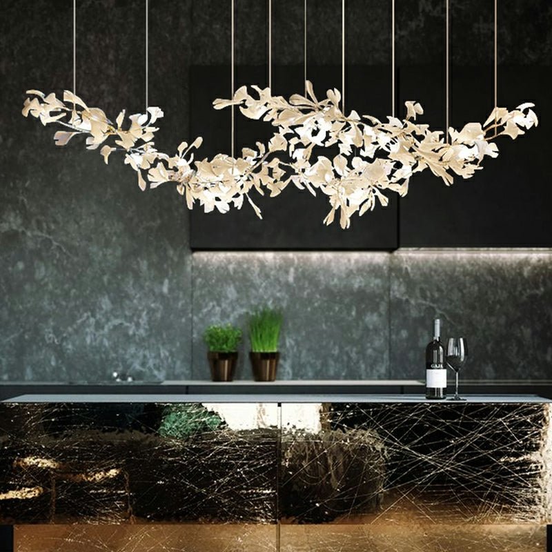 Extra Large Ceramic White Flower Chandelier in Artistic Branch Style for Spacious Living and Dining Room - L47.2"*W23.6"*H21.7"/ 10 Lights (110 Pieces)Warm LightBlushlighting