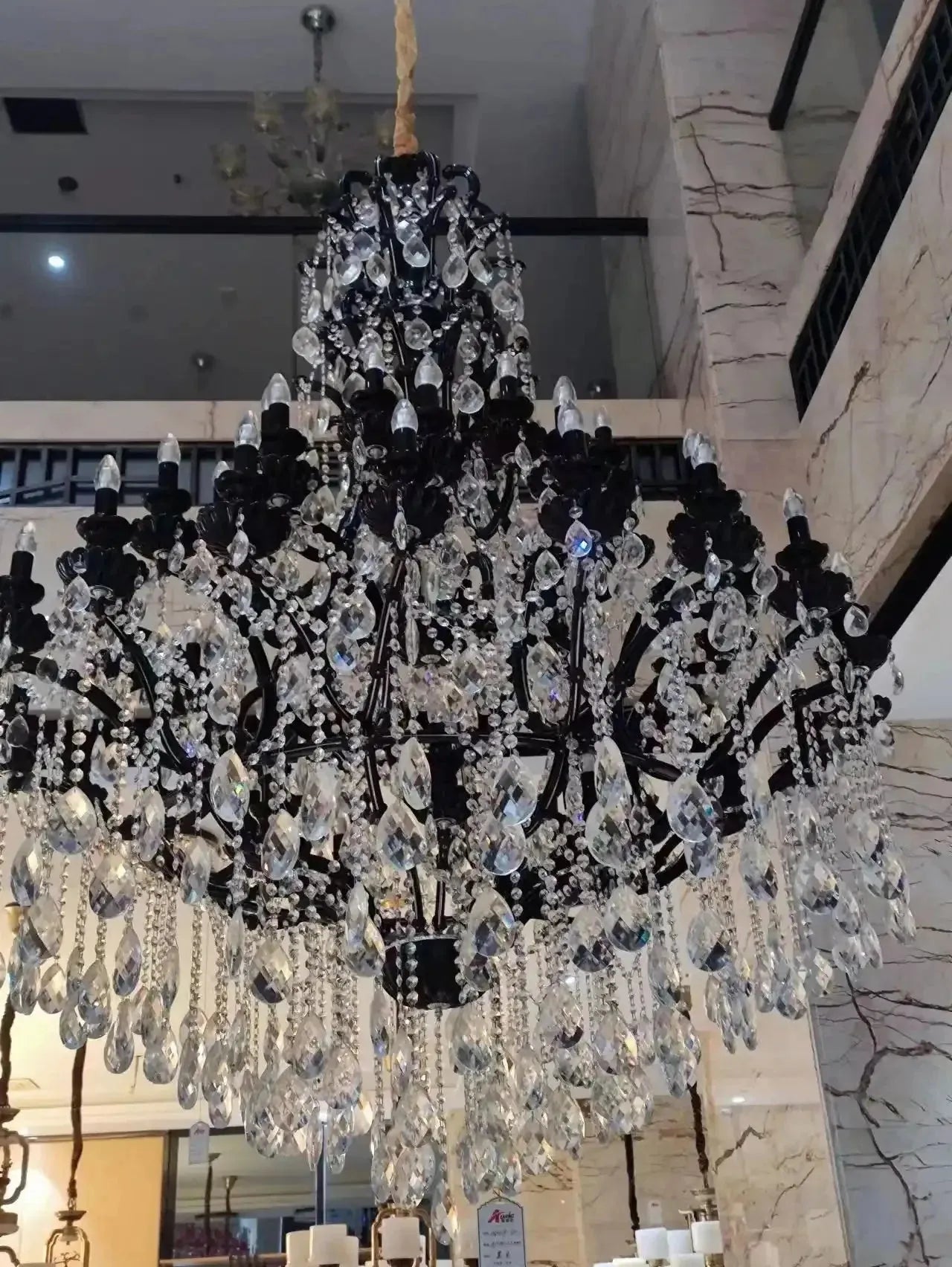 Extra Large Crystal Candle Chandelier in Black Finish for Living Room/Foyer/Staircase/Hotel - 50 Lights / D59.1"*H70.86"Warm LightBlushlighting