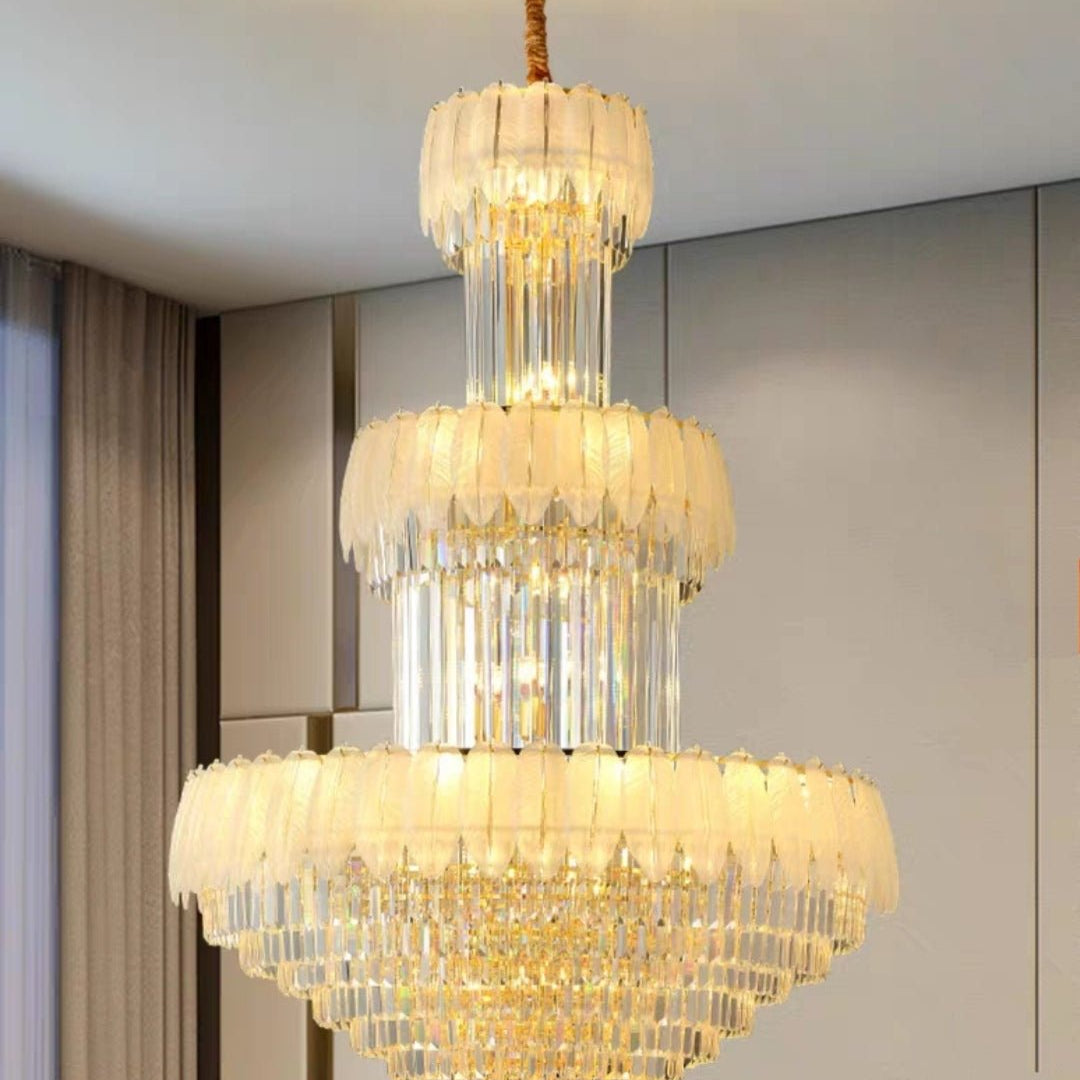 Extra Large Crystal Feather Style Chandelier Long Foyer Staircase Ceiling Lighting Fixture For Living Room - D39.4"*H59.1"Blushlighting