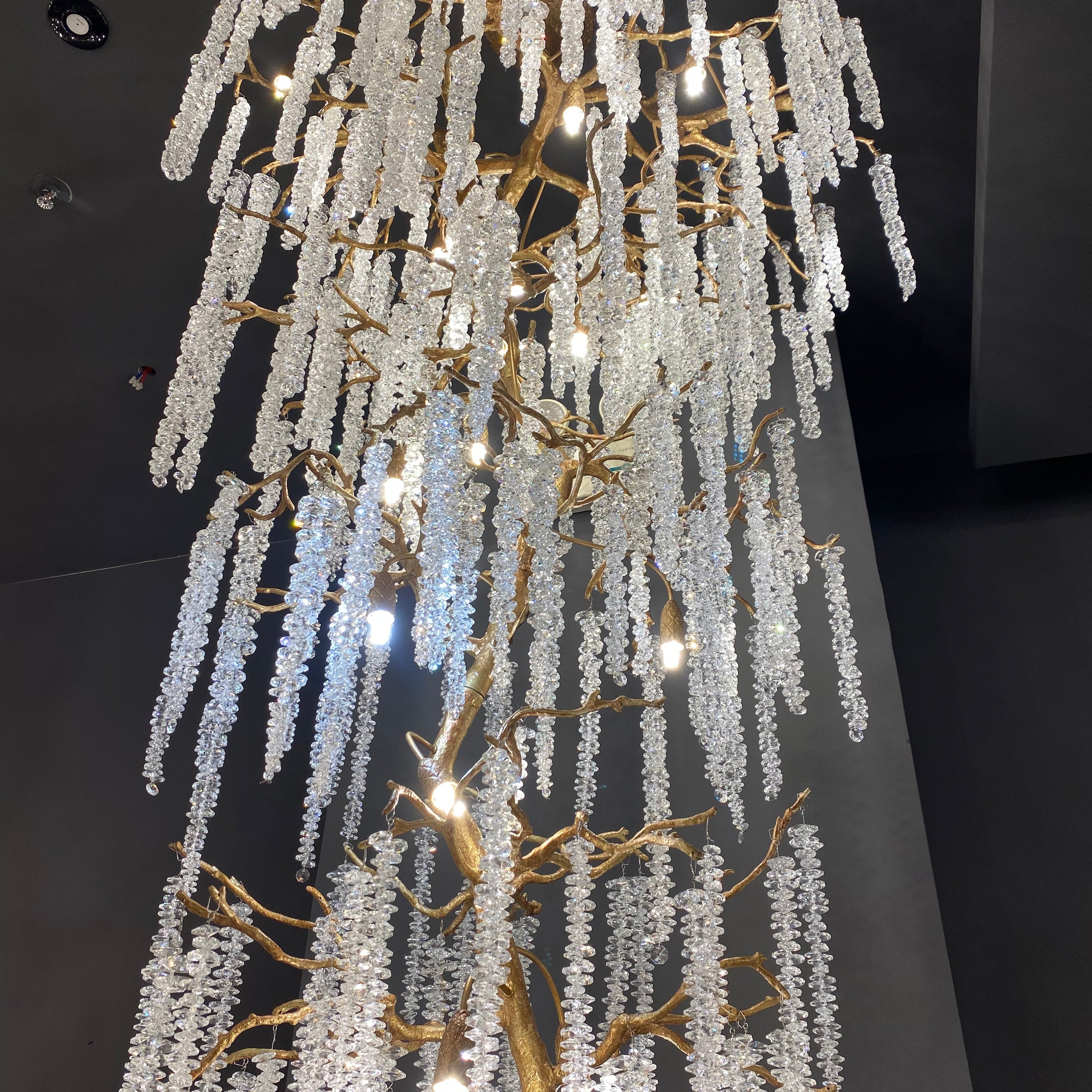 Extra Large Crystal Icicle Chandelier in Tree Branch Design for Grand Staircases and Hallways - D39''*H117''Warm LightBlushlighting
