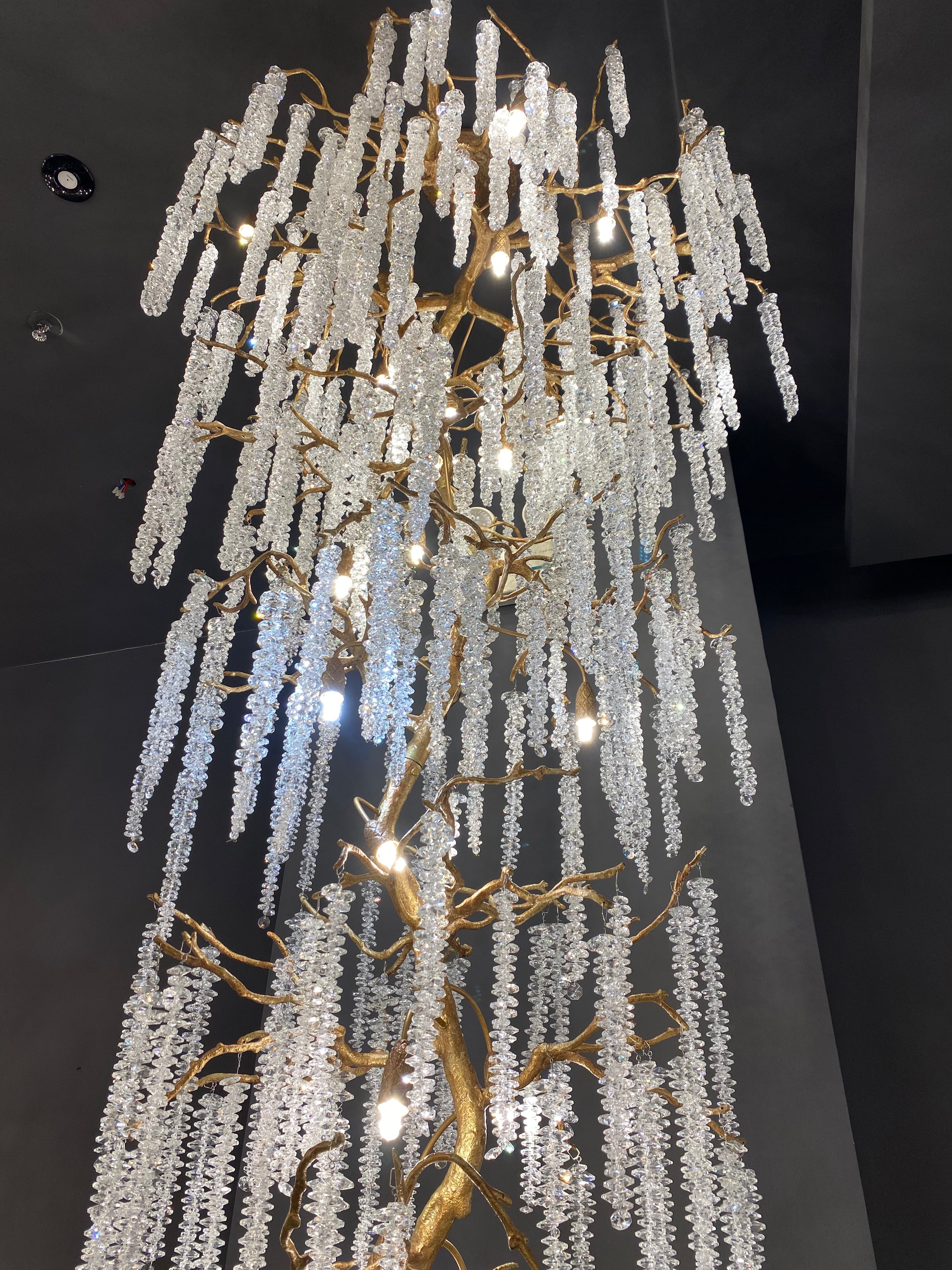 Extra Large Crystal Icicle Chandelier in Tree Branch Design for Grand Staircases and Hallways - D39''*H117''Warm LightBlushlighting