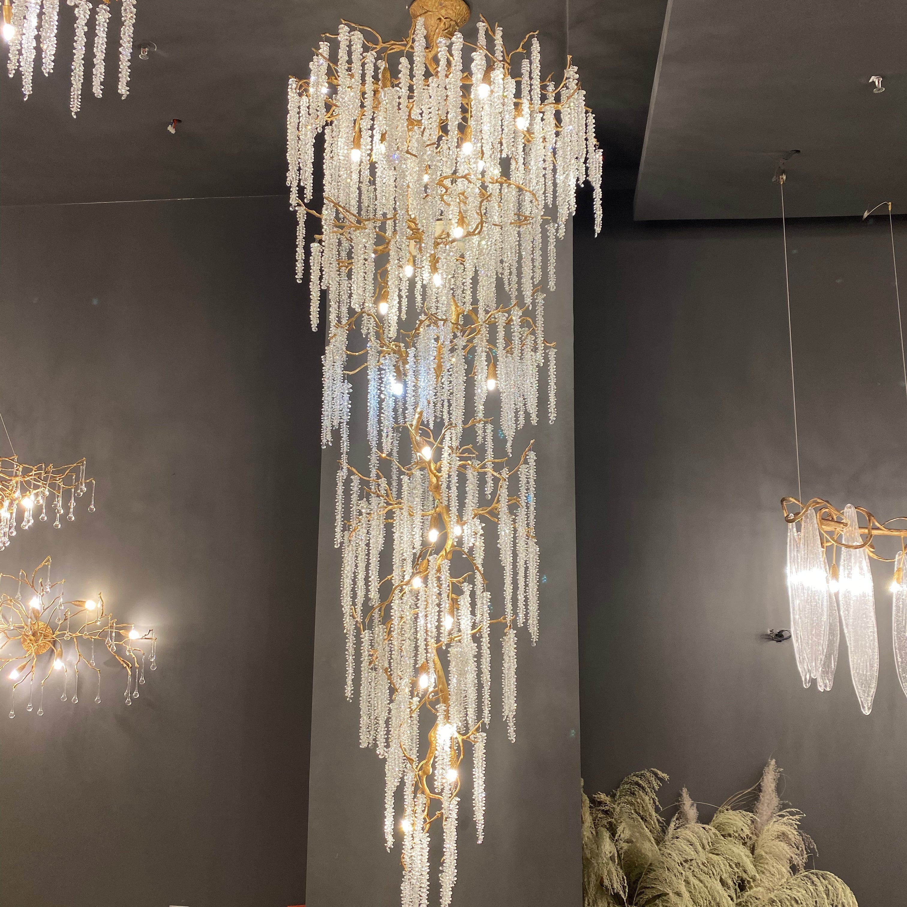 Extra Large Crystal Icicle Chandelier in Tree Branch Design for Grand Staircases and Hallways - D39''*H117''Warm LightBlushlighting