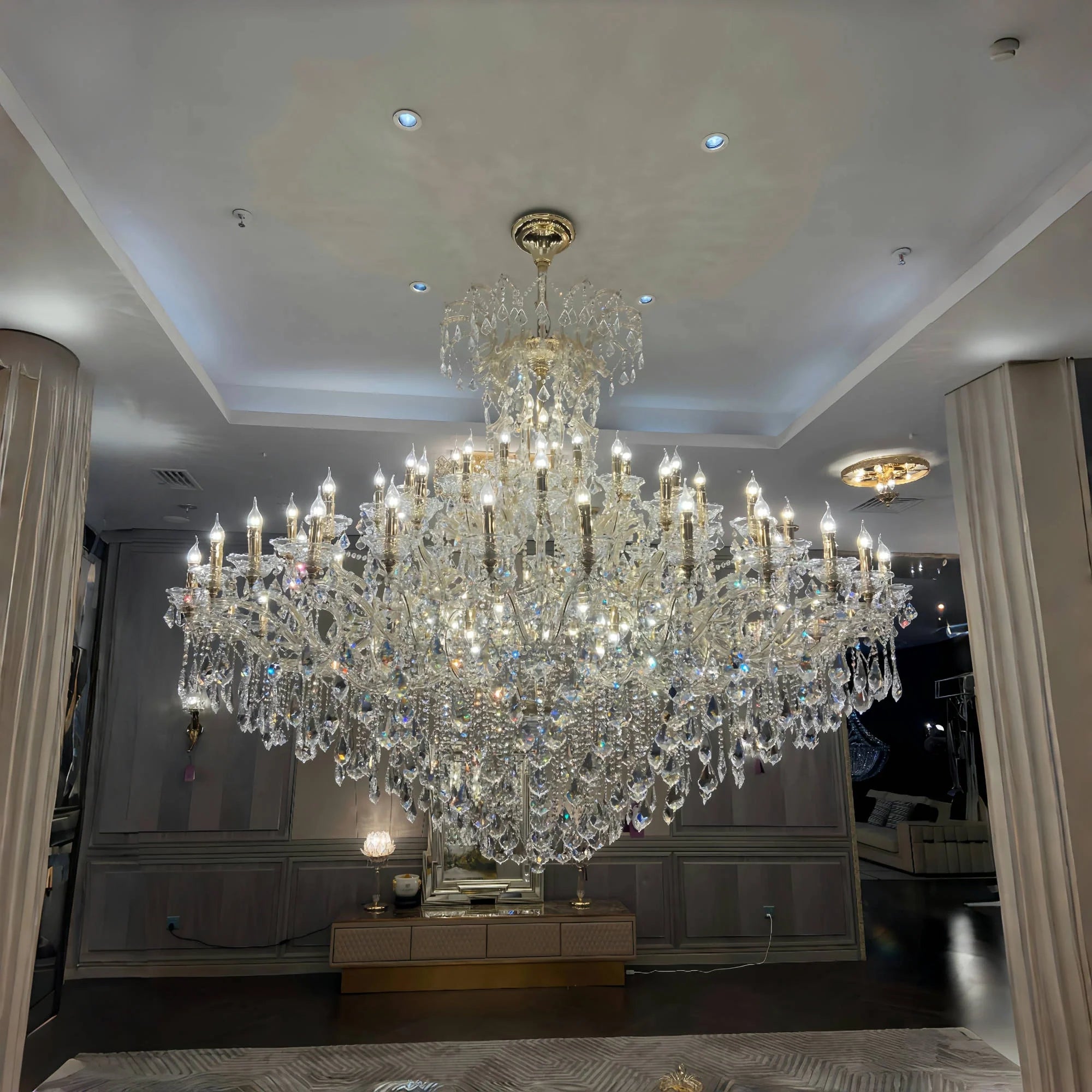Extra Large Elegant Crystal Chandelier in Branch Style with Candle Layers for Stairs Living Room and Foyer-Chandeliers-Blushlighting