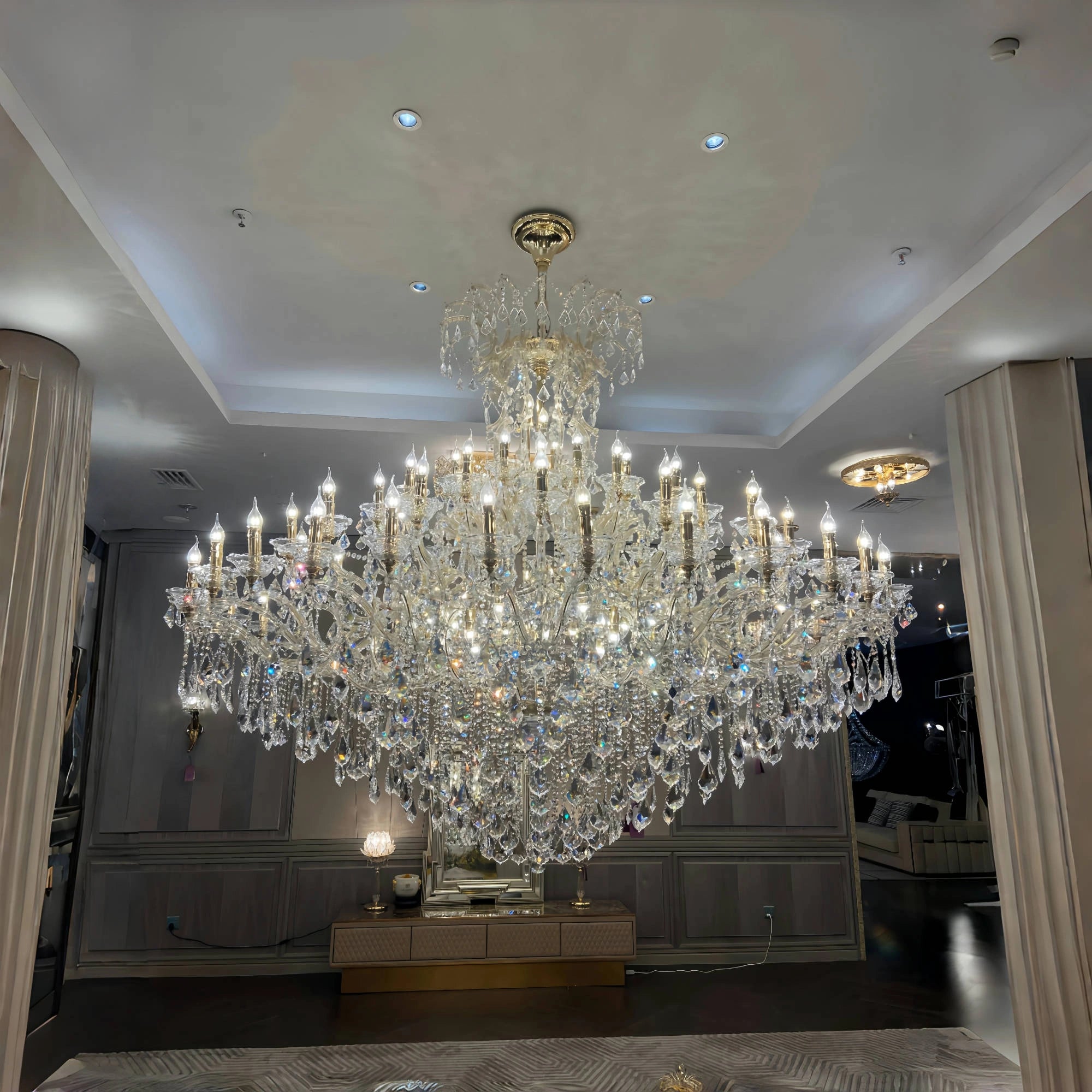 Extra Large Elegant Crystal Chandelier in Branch Style with Candle Layers for Stairs Living Room and Foyer-Chandeliers-Blushlighting