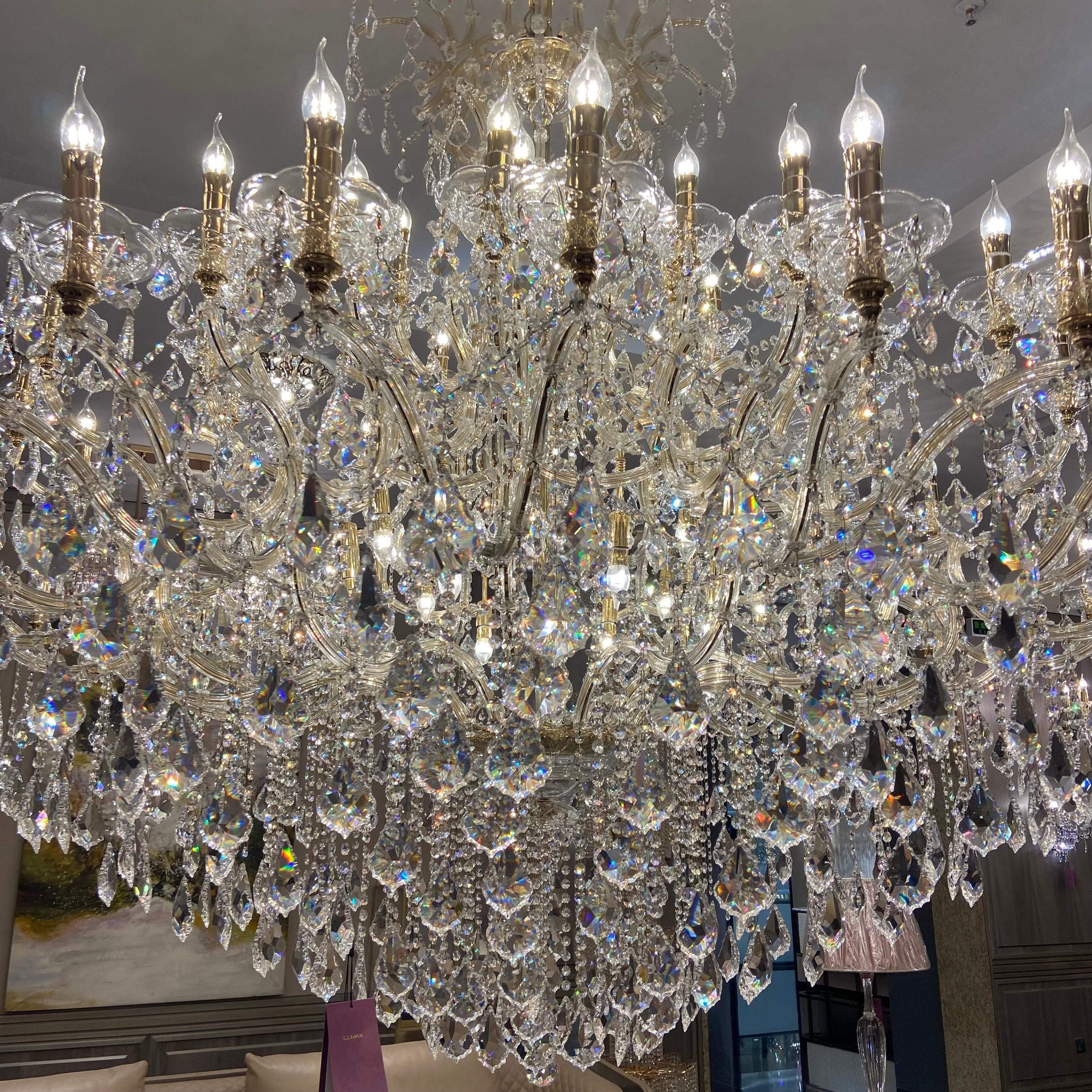 Extra Large Elegant Crystal Chandelier in Branch Style with Candle Layers for Stairs Living Room and Foyer - Customized Size D48"GoldWarm LightBlushlighting